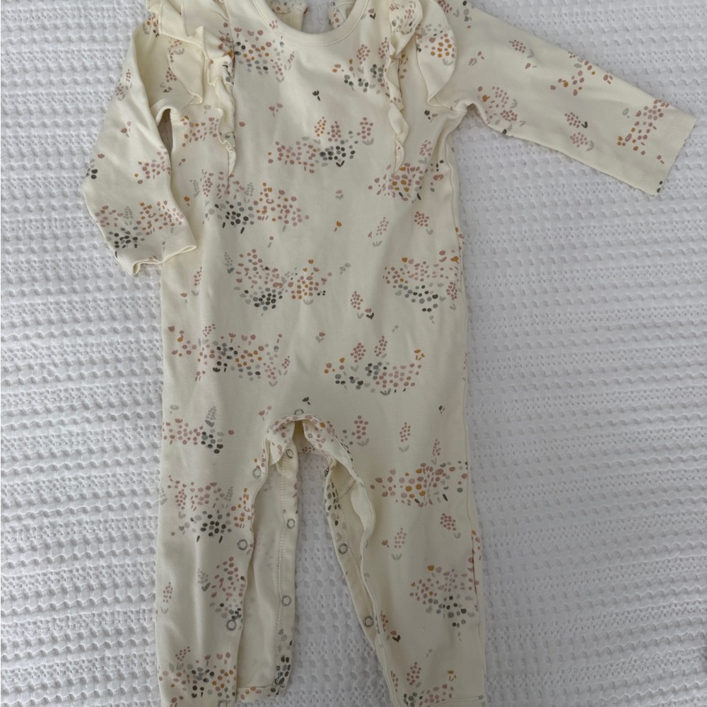 Pehr Cream Floral Ruffle Baby One-Piece Romper
